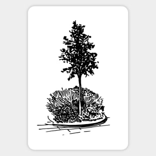 Tree and flowerbed. City landscape on your things. Sticker